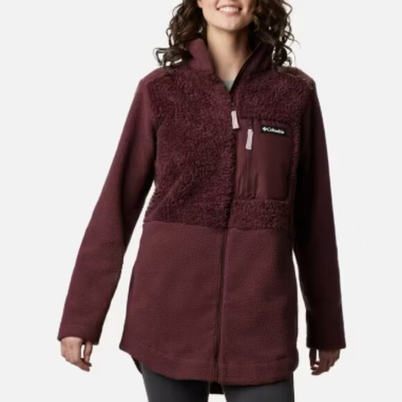 Columbia Women's Brown Lodge Sherpa Thermal Full Zip Fleece Jacket Size L - Picture 1 of 15
